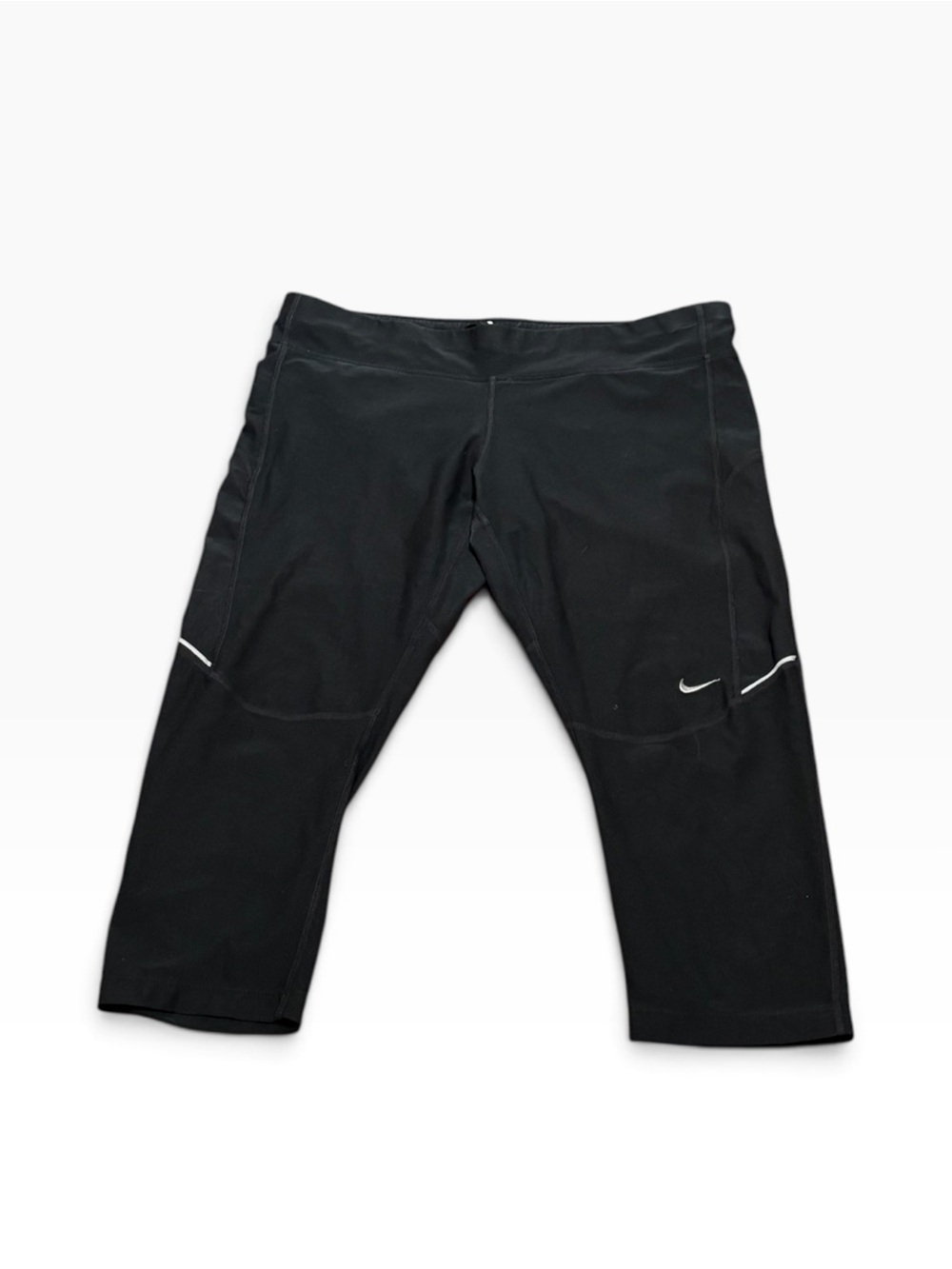 Nike Black Cropped Performance Leggings with White Swoosh, Size L